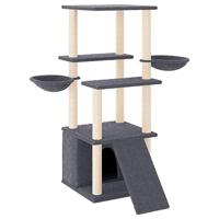 vidaXL Kattenmeubel met sisal krabpalen 133 cm donkergrijs, kattenpaal, kattenboom, kattenkrabpaal, kattenhuis, kattenmeubel, kattenpalen