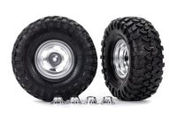 Traxxas Tires & wheels, assembled, glued (2.2' satin chrome wheels, Canyon Trail 5.3 x 2.2' tires) (2)/ center caps (2)/ decal sheet (TRX-8159) - thumbnail