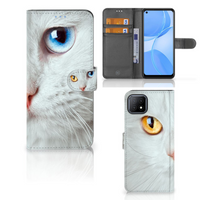 OPPO A73 5G Telefoonhoesje met Pasjes Witte Kat - thumbnail