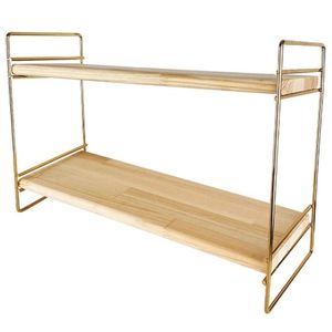 Keukenrek/opbergrek/aanrecht organizer - goud - 40 x 16 x 25 cm - hout/metaal