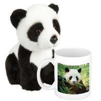 Cadeauset kind - Panda knuffel 18 cm en Drinkbeker/mol Panda 300 ml - thumbnail