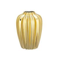 Gouden Ronde Bloemenvazen Geribbeld Keramiek 18 X 13,5 Cm - Goud - Vazen/vaas - Boeketvazen