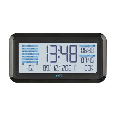 TFA Dostmann 60.2562.01 Wekker Zendergestuurd Zwart, Zilver Alarmtijden 2 Groot display