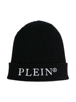 Philipp Plein Junior logo-embroidered ribbed-knit beanie - Noir