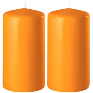 2x Oranje cilinderkaarsen/stompkaarsen 6 x 10 cm 36 branduren