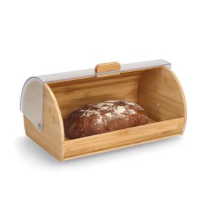 Zeller luxe brood bewaar trommel - bamboe - met transparante klep/deksel - 39 x 25 x 19 cm   -