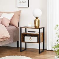 ACAZA Open Nachtkastje voor Slaapkamer of Salon, Bijzet Tafeltje, Industrieel, Metaal, Hout, Bruin/Zwart