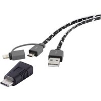 Renkforce USB-kabel USB 2.0 USB-A stekker, USB-C stekker, USB-micro-B stekker, Apple Lightning stekker 0.20 m Camouflage Zeer flexibel, Vergulde - thumbnail