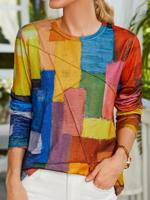 Casual Colorblock Crew Neck T-Shirt
