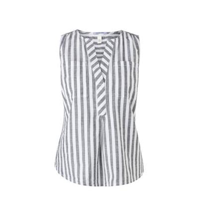 Q/S designed by gestreepte top wit/grijs