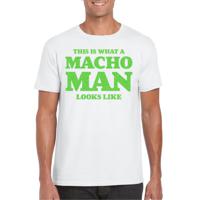 Foute party t-shirt voor heren - macho man - wit - glitter groen - carnaval/themafeest