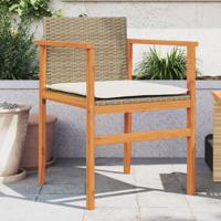 Tuinstoelen 2 st met kussens poly rattan en massief hout beige - thumbnail