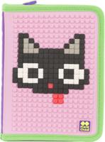 Pixie crew etui met siliconen zijkant en pixels 19 cm roze/paars
