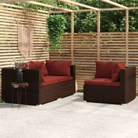 3-delige Loungeset met kussens poly rattan bruin