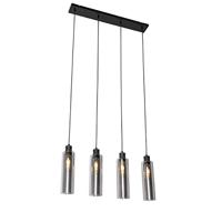 QAZQA - Moderne hanglamp zwart met smoke glas 4-lichts - Stavelot | Woonkamer | Slaapkamer | Keuken - Glas Langwerpig - E27 Geschikt voor LED - Max. 4 x 40 Watt