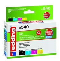 edding Inktcartridge EDD-540 vervangt HP 934XL/935XL (C2P23/C2P24/C2P25/C2P26) Multipack 4 - zwart, cyaan, magenta, geel - 1x 45 + 3x 12 ml