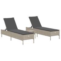 vidaXL 3-delige Ligbeddenset met kussens poly rattan lichtgrijs, ligbed, tuinmeubel, ligstoel, tuinstoel, terrasmeubel, zonnebed, tuinbed, ligbed tuin