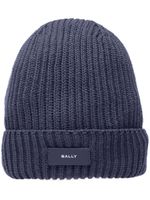 Bally logo-appliqué ribbed beanie - Noir