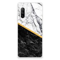 Sony Xperia 10 III TPU Siliconen Hoesje Marmer Wit Zwart - Origineel Cadeau Man