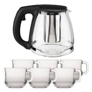 Glazen theepot met filter/infuser van 1,2 liter met 6x stuks theeglazen van 220 ml