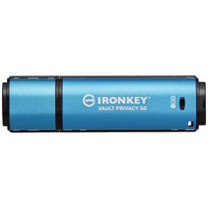 Kingston IronKey Vault Privacy 50 Series USB-stick Retail 8 GB Zwart/blauw IKVP50/8GB USB 3.2 Gen 1 (USB 3.0)