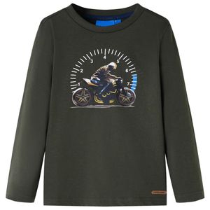 Kindershirt met lange mouwen motorprint 116 kakikleurig