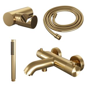 Opbouwset Bad- en Douchekraan Brauer Gold Carving Thermostatisch Met Wandhouder Geborsteld Goud Brauer