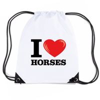 Nylon gymtasje I love horses wit   - - thumbnail