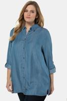 Ulla Popken Blouse, lyocell, soft denimlook, zijsplitten - Grote Maten