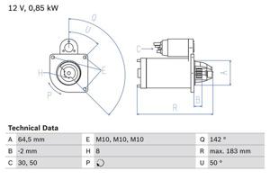 Startmotor / Starter BOSCH, Spanning (Volt)12V, u.a. für Renault, Dacia, Nissan, Lada