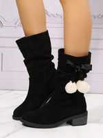 Christmas Pompom Decor Plus Size Faux Suede Slouchy Boots