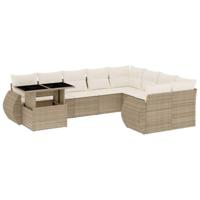 vidaXL 10-delige Loungeset met kussens poly rattan beige