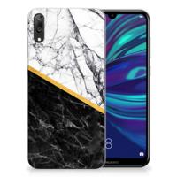 Huawei Y7 Pro (2019) TPU Siliconen Hoesje Marmer Wit Zwart - Origineel Cadeau Man