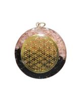Orgonite Hanger Bloem des Levens Rond Rozenkwarts/ Zwarte Toermalijn