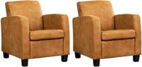 Set van 2 Bruine leren landelijke fauteuils Joy - poot hout bruin - Kenia Leer Walnut (bruin leer)