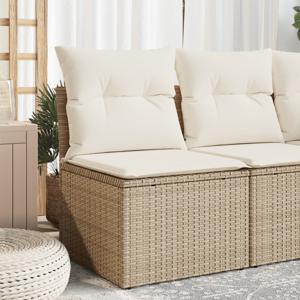 Tuinbank zonder armleuning met kussens poly rattan beige