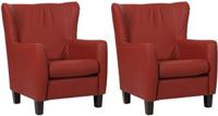 Set van 2 Rode leren landelijke oorfauteuils Hug - poot hout zwart - Toledo Leer Red (rood leer)