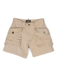 DSQUARED2 KIDS short en coton stretch à plaque logo - Tons neutres