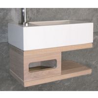 Fonteinset Luca Sanitair Iris 35x18,5x9 cm met Houten Frame Omkeerbaar Glans Wit Luca Sanitair