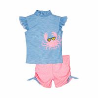 Playshoes tweedelige zwemsuit Krab Blauw Roze Maat - thumbnail