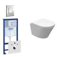 Wiesbaden Vesta Spoelrandloos toiletset bestaande uit inbouwreservoir, compact wandcloset met toiletzitting en bedieningsplaat mat chroom 0720002/0729205/sw98662/