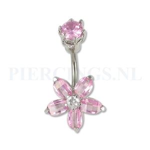 Navelpiercing spitse bloem roze