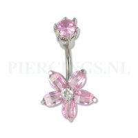 Navelpiercing spitse bloem roze