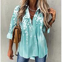 Dames Overhemd Blouse Bloemig nappi Afdrukken Dagelijks Vakantie Casual Lange mouw Overhemdkraag Blozend Roze Lente Herfst Lightinthebox