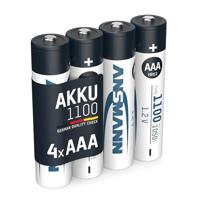 ANSMANN Accu AAA 1.100 mAh (min. 1.050 mAh) NiMH 1,2 V (4 stuks) - oplaadbare potloodbatterijen AAA, hoge capaciteit voor een hoog stroomverbruik