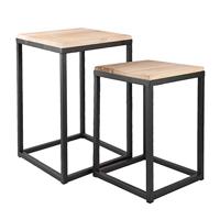 Clayre & Eef Bijzettafel (Set van 2) 6Y2510 36 * 36 * 52 cm / 31 * 31 * 42 cm - Zwart Ijzer/hout Sidetable Tafeltje
