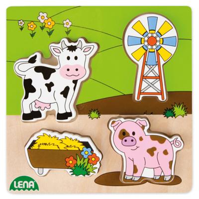 Lena vormenpuzzel weiland 15 cm hout blank/groen 5 delig