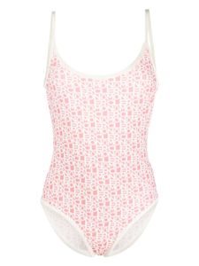 Moncler logo-print scoop-back swimsuit - Rose