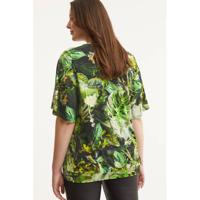 STUDIO top Mona met all over print en open detail donkergroen/groen/ecru
