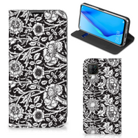 Huawei P40 Lite Smart Cover Black Flowers - thumbnail